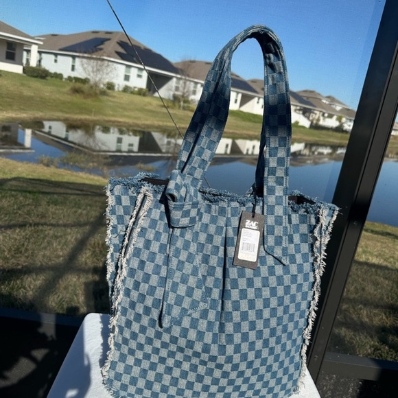 Zac Posen Anthea Denim Checkered Tote Bag NWT - Picture 13 of 16